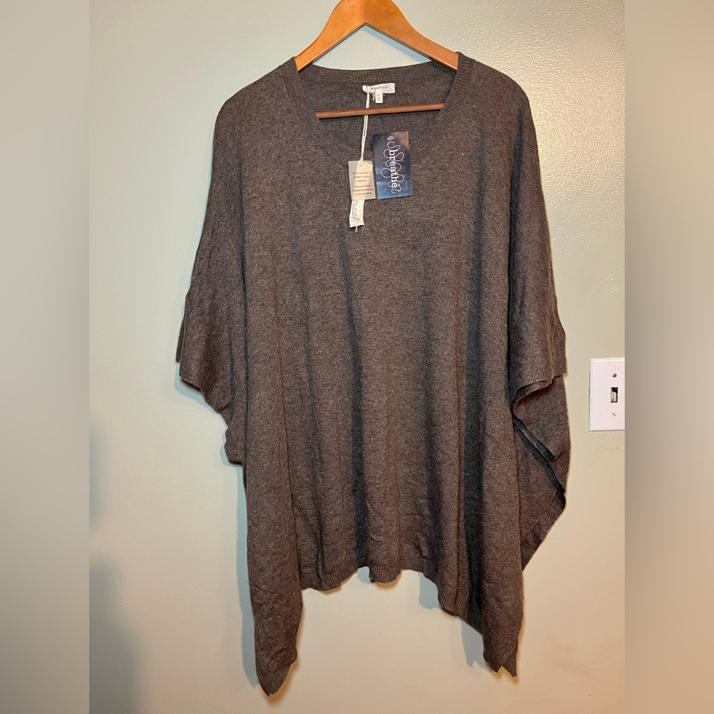 Mystree Brown Poncho Sweater Nylon Lamb Wool Acrylic Blend Soft Cozy OS NWT